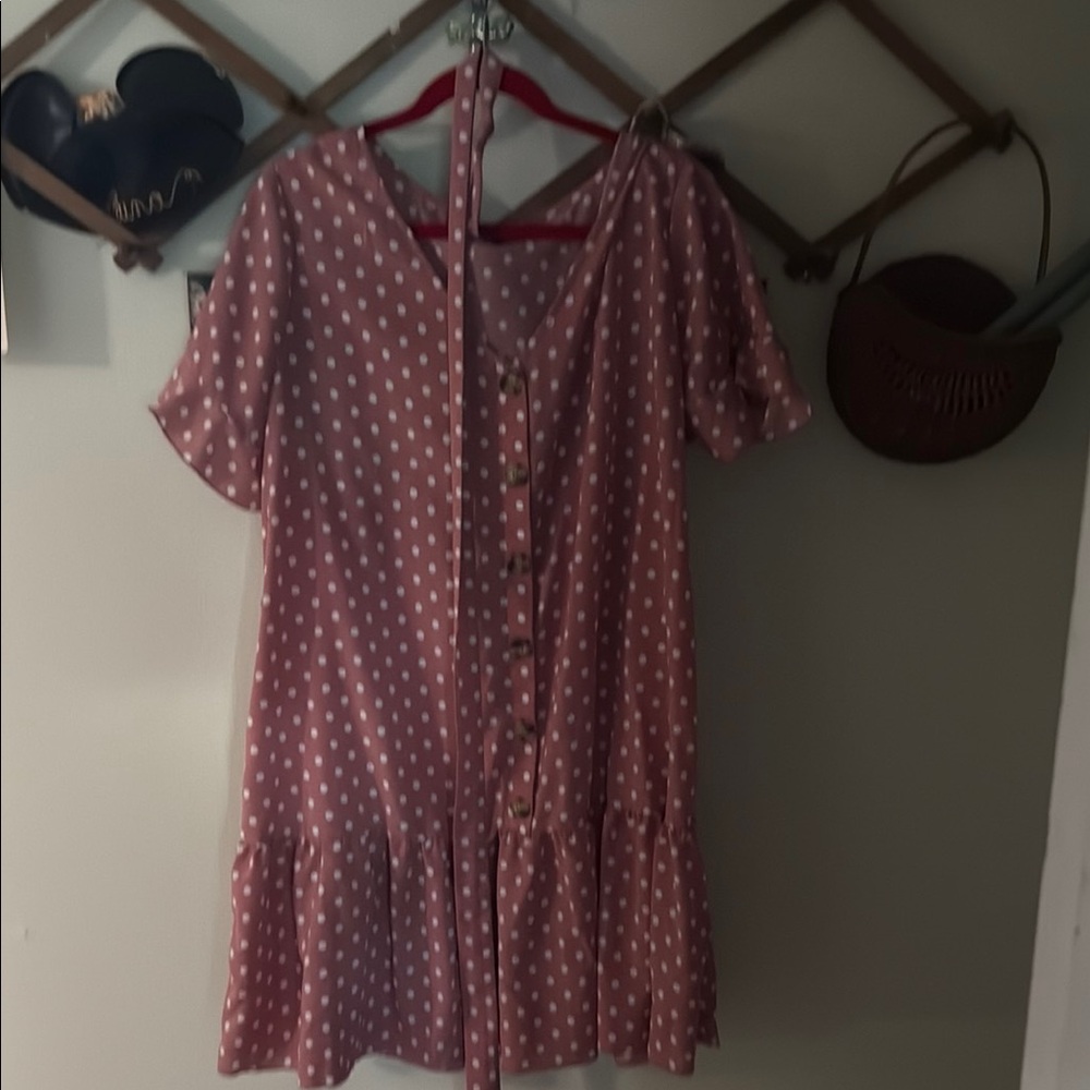 SHEIN Pink Polka Dot Midi Dress